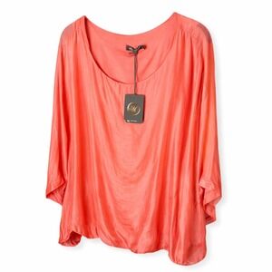 M-Made in Italy Women Coral Silk Blend Bubble Hem Blouse 10/8325P NWT Size M